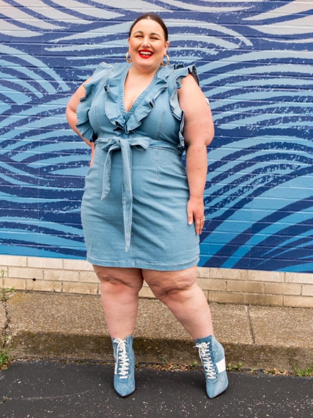 Denim Ruffle Mini Dress - Picture 5 of 8